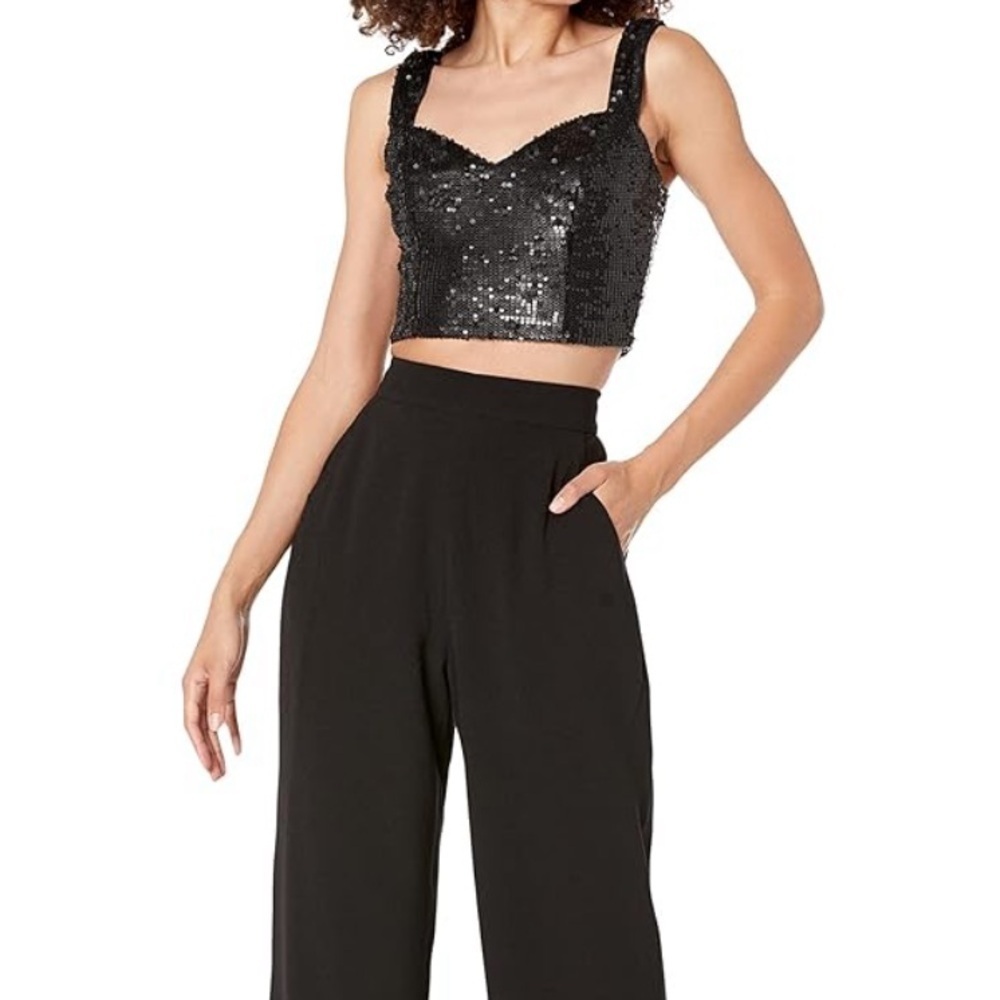 Dress the Population Olivia Sequin Zip Back Crop Sequin Top